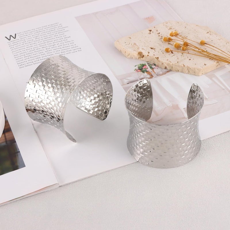 CASDAN 2Pcs Cuff Bangle Bracelets for Women Open Wide Bracelets Adjustable Wrist Cuff Wrap Bracelet - Image 5
